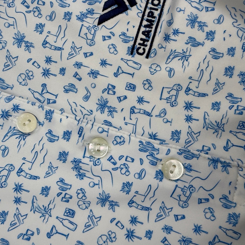 Peter Millar Polo Womens Medium White Blue Golf Championship Cacti Shirt NWT - Picture 7 of 12